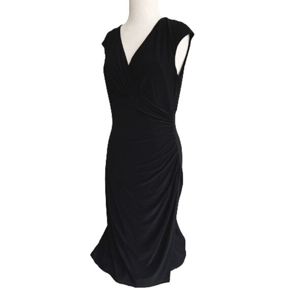 Lauren Ralph Lauren Dress Black Surplice Bodycon Cap Sleeve Polyester Blend Sz 8 - Picture 3 of 6